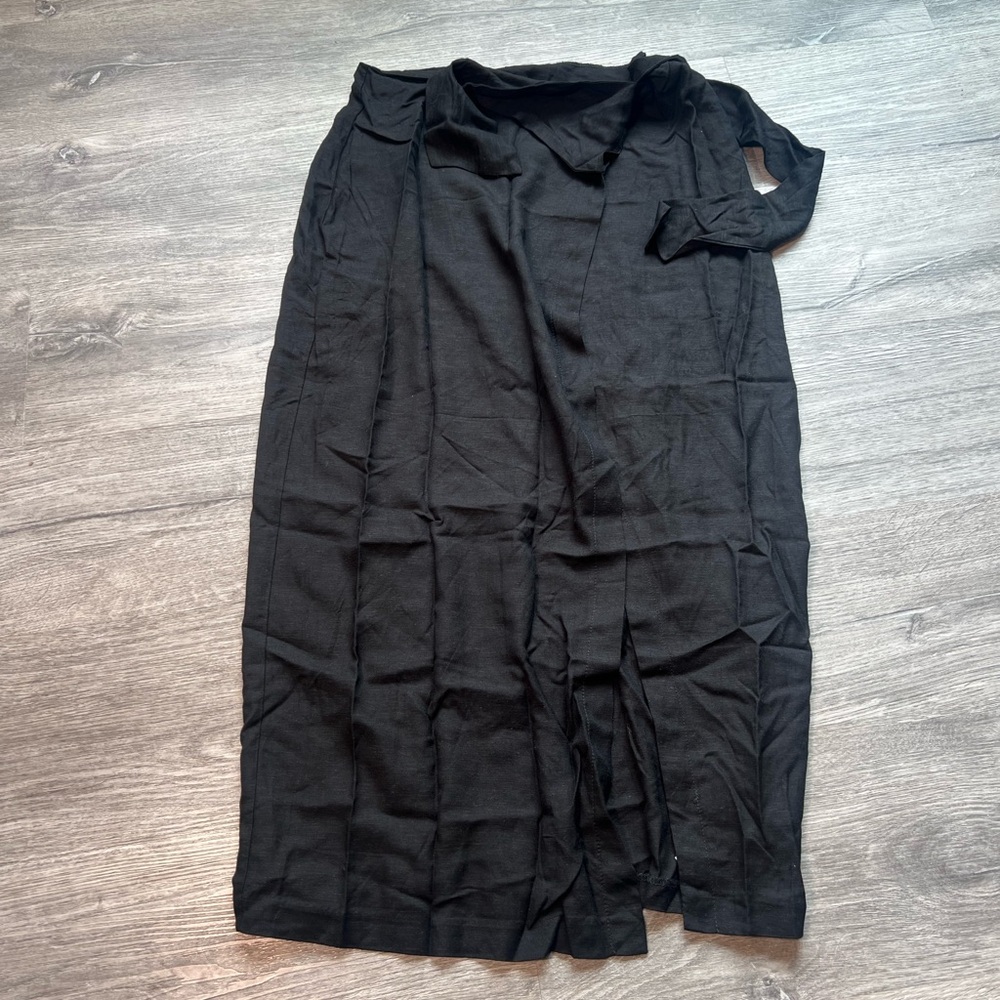 Jason Wu black faux wrap midi‎ skirt linen lined slit tie NWOT Size 6
